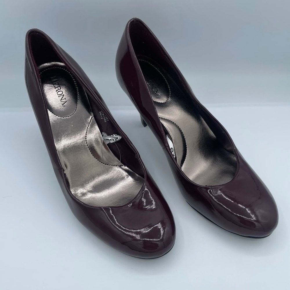 Merona Maye Shoes Womens Size 8 Burgundy Patent Pump Stiletto Round Toe